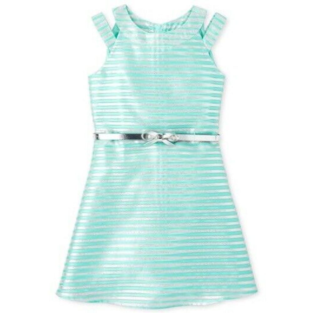 Girls Metallic Striped Jacquard Cut Out Dress